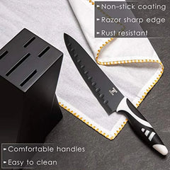 Moss & Stone Professional Kitchen Knife Chef Set, Small Knife Set With Block, Black Titanium Plated Kitchen Knife Set, Stainless Steel Scratch Resistant & Rust Proof Sharp Kitchen Knives. - USA MEGA SHOP