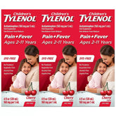 Children's Tylenol Pain + Fever Dye-Free Medicine Cherry Flavor, 3 x 4 fl. oz. - USA MEGA SHOP