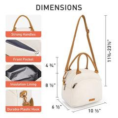 TOURIT Insulated Lunch Box Reusable Lunch Tote Bag, Soft Thermal Cooler Bag Food Container with Adjustable Shoulder Strap for Women Men, Work School Picnic Beach, Cream
