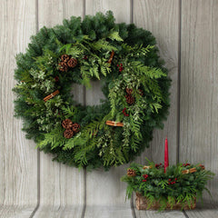 28" Fresh Cinnamon Stick Wreath and Birch Log Centerpiece Bundle