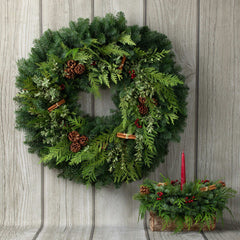 28" Fresh Cinnamon Stick Wreath and Birch Log Centerpiece Bundle