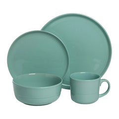 10 Strawberry Street Double Line 16 Piece Stoneware Dinnerware Set, Seafoam