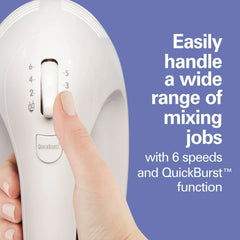 Hamilton Beach 6-Speed Electric Hand Mixer with Easy Clean Beaters, 7 Attachments & Case, Mixer for Kitchen, White - USA MEGA SHOP