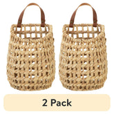 (2 pack) Better Homes & Gardens Water Hyacinth Hanging Basket with Faux Leather Strap
