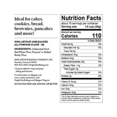 King Arthur Baking Company Non-GMO Project Verified, Certified Kosher Unbleached All Purpose Flour, 5 lb Bag