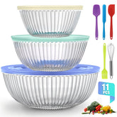 Glass Mixing Bowls Set, AOKIWO 11 Packs 3 Size Glass Nesting Mixing Bowl with BPA-Free Lids & Baking Tools, Kitchen Storage Bowls for Prep, Baking, Serving - USA MEGA SHOP