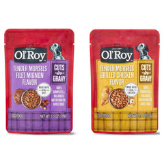 Ol' Roy Tender Morsels Filet Mignon and Grilled Chicken Cuts in Gravy Variety Pack, 3.5 oz Pouches (8 Pack)