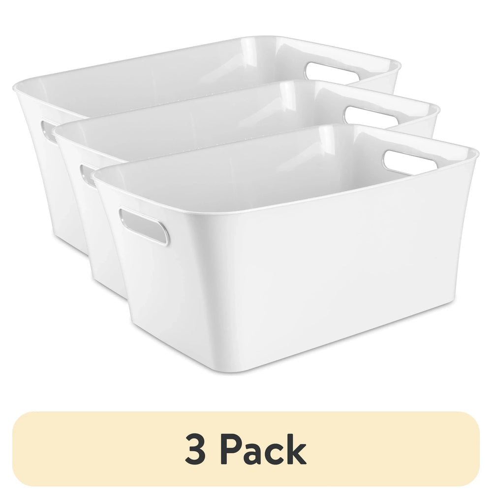 (3 pack) Mainstays Large White Plastic Storage Bin, 15.5 in x 11.4 in x 7 in - USA MEGA SHOP