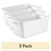 (3 pack) Mainstays Large White Plastic Storage Bin, 15.5 in x 11.4 in x 7 in - USA MEGA SHOP