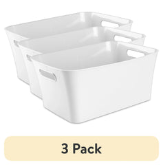 (3 pack) Mainstays Large White Plastic Storage Bin, 15.5 in x 11.4 in x 7 in - USA MEGA SHOP