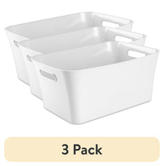 (3 pack) Mainstays Large White Plastic Storage Bin, 15.5 in x 11.4 in x 7 in