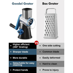 Geedel Rotary Cheese Grater, Kitchen Grater Vegetable Slicer with 3 Interchangeable Blades, Powerful Suction, Dishwasher Safe, Easy to Clean Grater for Vegetable, Fruit, Nuts - USA MEGA SHOP