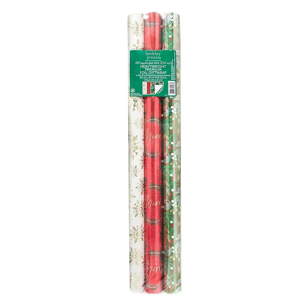 Berkley Jensen 3 Roll 150 sq. ft. Wrapping Paper, Floral - USA MEGA SHOP