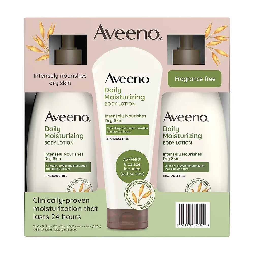 Aveeno Daily Moisturizing Body Lotion For Dry Skin, 2 pk./18 fl. oz. + 8 oz. Tube - USA MEGA SHOP