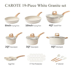 Carote Nonstick Cookware Sets, Granite Pots and Pans Set Non Stick, White - USA MEGA SHOP