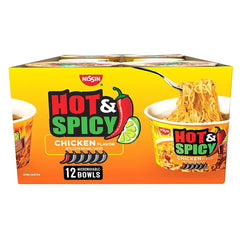 Nissin Foods USA Hot & Spicy Bowl Chicken, 12 pk./3.32 oz. - USA MEGA SHOP