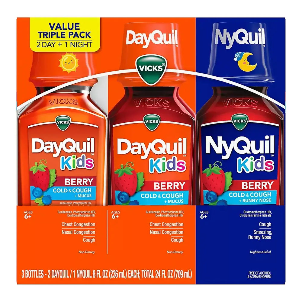Vicks DayQuil & NyQuil Kids Berry Cold & Cough Medicine Combo Pack, 3 pk. - USA MEGA SHOP