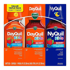 Vicks DayQuil & NyQuil Kids Berry 3-Pack, Cold & Flu Relief, 6+ Years
