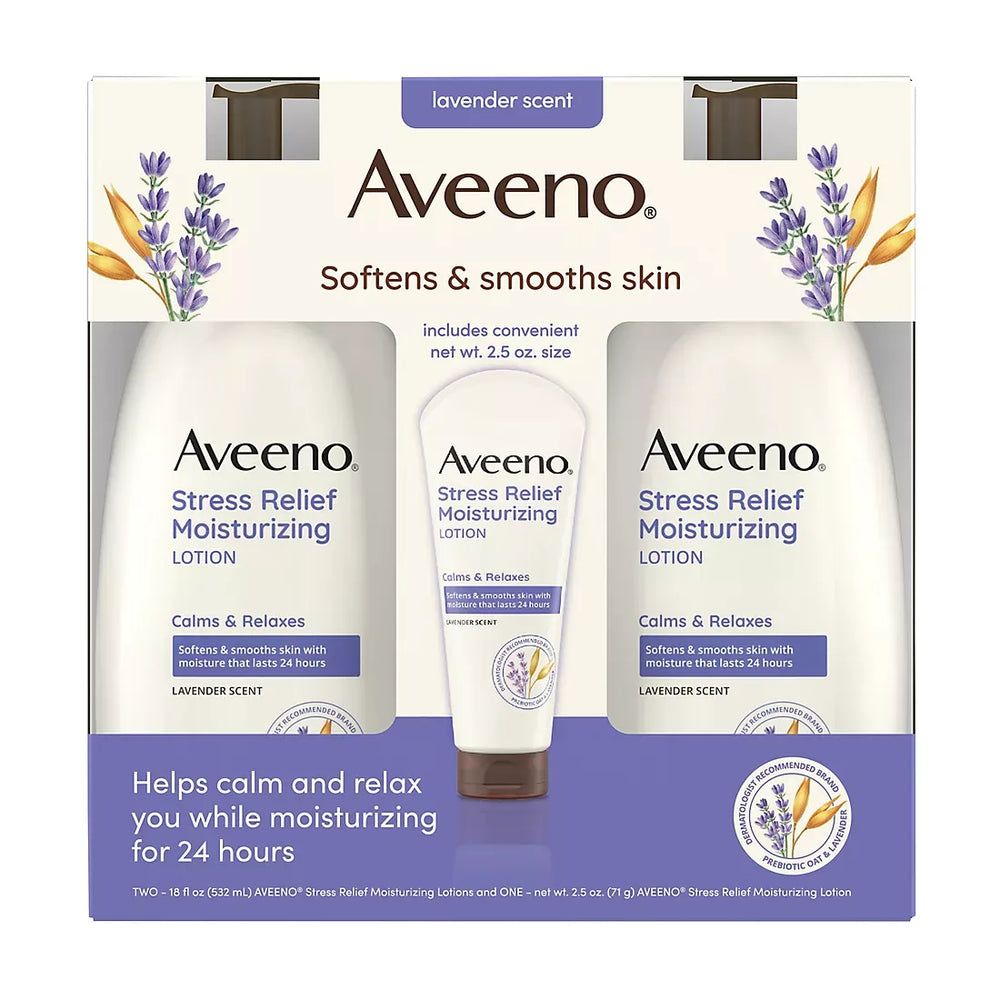 Aveeno Stress Relief Moisturizing Body Lotion with Lavender Scent, 2 pk./18 oz. + 2.5 oz. - USA MEGA SHOP
