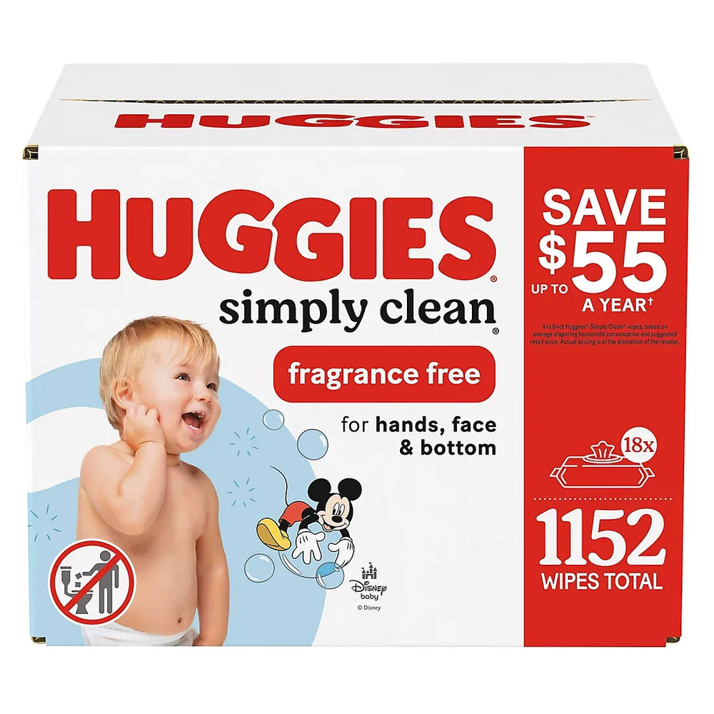 Huggies Simply Clean Baby Wipes - Unscented, 18 pk./1152 ct. - USA MEGA SHOP