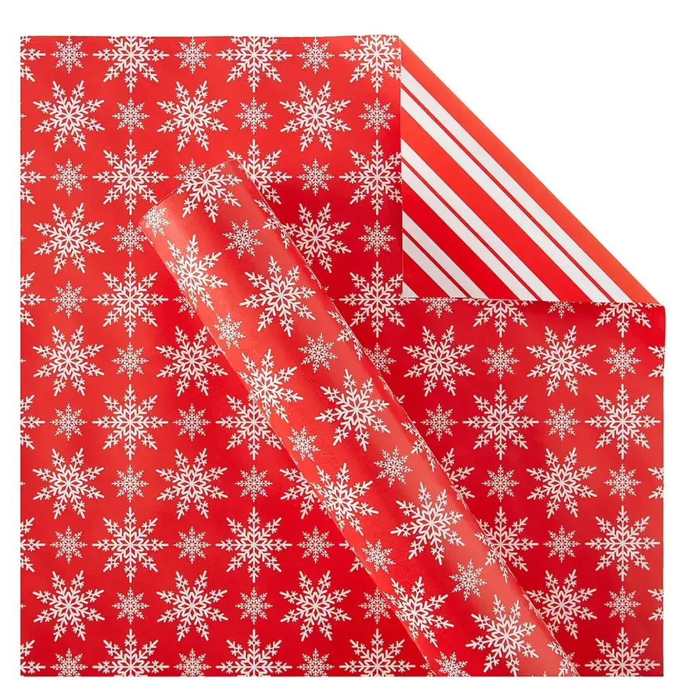 Berkley Jensen 300 sq. ft. Reversible Christmas Gift Wrap, Snowflake and Stripes - USA MEGA SHOP