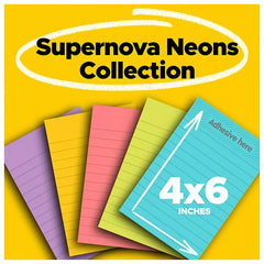 Post-it Super Sticky Notes, 4" x 6", Supernova Neons Collection, Lined - USA MEGA SHOP