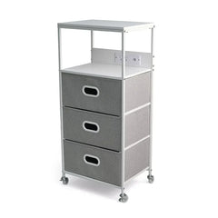 3-Drawer Rolling Cart with USB Power, Two Top Shelves, Built-in Charging Ports - USA MEGA SHOP