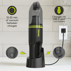 IonVac Handvac Handheld Cordless Vacuum, Pet-Friendly Multi-Surface Lightweight Vacuum Cleaner with USB Charging, Model #7441, Green