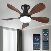 33In Low Profile Ceiling Fans with Lights and Remote/APP Control,Modern Flush Mount Ceiling Fan with 5 Reversible Blades for Outdoor Patio,Small Room,Bedroom(Black+Brown