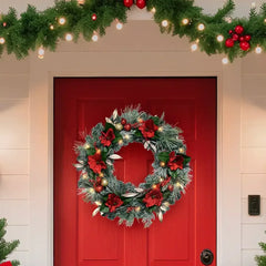 Berkley Jensen 28" Red Magnolia Wreath with LED Lights