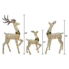 Berkley Jensen Set of 3 Pre-lit Gold Deer with Bells - USA MEGA SHOP