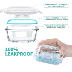 16 Pcs Glass Food Storage Containers , Meal Prep , Airtight Bento Boxes with Leak Proof Locking Lids, Microwave/Oven/Freezer/Dishwasher Safe, BPA Free