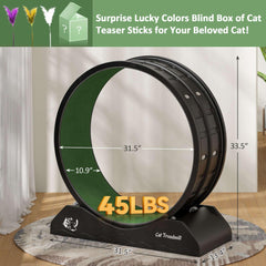 POLAHAKU Cat Exercise Wheel, 31.5'' Cat Treadmill with Carpeted Runway and Safety Lock,Black