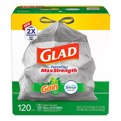 Glad ForceFlex MaxStrength Tall Kitchen Trash Bags - Gain Original with Febreze Freshness, 120 ct./13 gal. - USA MEGA SHOP