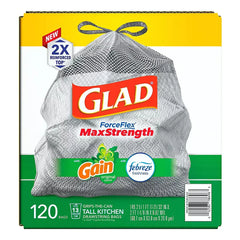 Glad ForceFlex MaxStrength Tall Kitchen Trash Bags - Gain Original with Febreze Freshness, 120 ct./13 gal. - USA MEGA SHOP