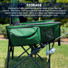 Fishing Chair with Rod Holder Built In Cooler Hands Free Fishing Pole Holder - Storage Pouch Storage Bag for Fishing Accessories Full Size Portable & Folding Ruler for Measuring Fish - USA MEGA SHOP