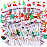 36pcs Christmas Multicolor Ballpoint Pens Set with 10-in-1 Colored Pens 0.7mm Fine Point Retractable Ballpoint Pens, Gel Ink Pens, Sticky Notes for Christmas Gift(Random style)