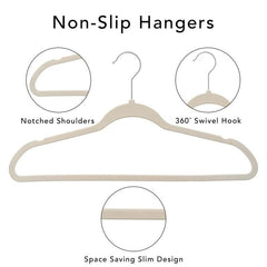 Better Homes & Gardens Velvet Adult Clothing Hangers, Beige, Non-Slip, Space Saving, 30 Count
