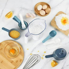 Mainstays 9-Piece Stackable Measuring Set Kitchen Tools for Cooking, 7.48" L, Blue