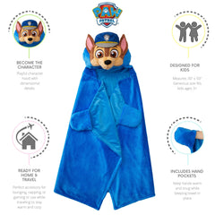 PAW Patrol Chase Kids Hooded Throw, Wearable Plush, Blue