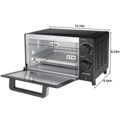 Mainstays 4-Slice Countertop Toaster Oven with 3 Settings, Includes Baking Rack and Pan, Black, New