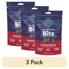 (3 pack) Blue Buffalo Red, White & Blue Bits, Soft and Chewy Training Treats, Chicken, 4.5oz Bag
