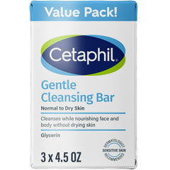 (3 pack) Cetaphil Gentle Face Cleanser and Body Wash Bar for Dry to Normal, Sensitive Skin Value Pack, 4.5 oz (Pack of 3)