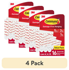 (4 pack) Command Refill Strips, White, 8 Small, 4 Medium & 4 Large Value Pack