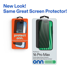 onn Privacy Glass Screen Protector for iPhone® 16 Pro Max, Made with Durable Glass by Corning™ for Ultimate Protection, Includes Easy Application Tray