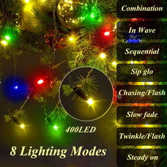 400 LED Christmas Tree Lights, Christmas Lights with 8 Light Modes & Memory Function, 6.6FT x 16 String Lights with Timing Function & Remote Control for Christmas Ornaments - Multicolor - USA MEGA SHOP
