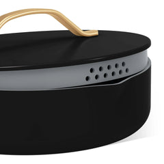 Beautiful 5.5 Quart Ceramic Non-Stick Sauté Pan with Strainer Lid, Black Sesame by Drew Barrymore
