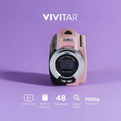 Vivitar PopCam Digital Camcorder, 48MP, Full HD 1080p Video Camera with 3" Flip Screen, 16x Digital Zoom, Built-in Microphone, Compact Vlogging Camera for Beginners, Travel, & Family Recording - USA MEGA SHOP
