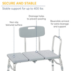 Drive Medical Plastic Tub Transfer Bench with Adjustable Backrest