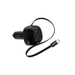 45W Dual Port Car with Retractable USB-C Cable and 1USB-A and 1 USB-C Car Charger